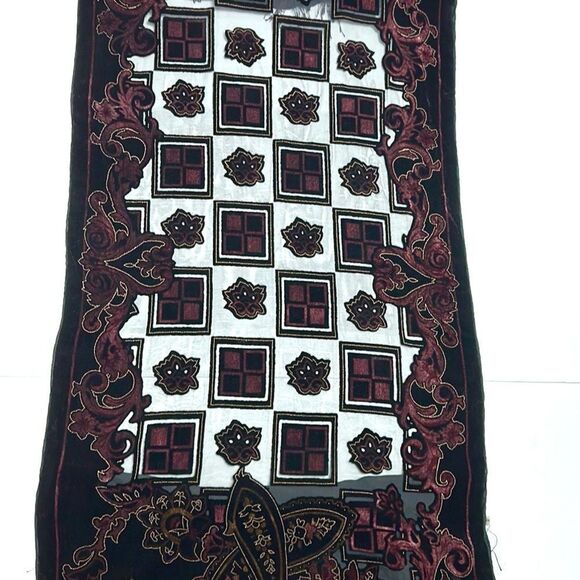 Dark Burgundy Scarf Shawl Burnout Velvet Silk Lined Fringes - Picture 3 of 14